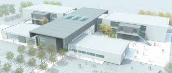 Skolebygning formet som en flyver
